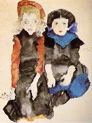 Egon Schiele Two Little Girls oil on canvas